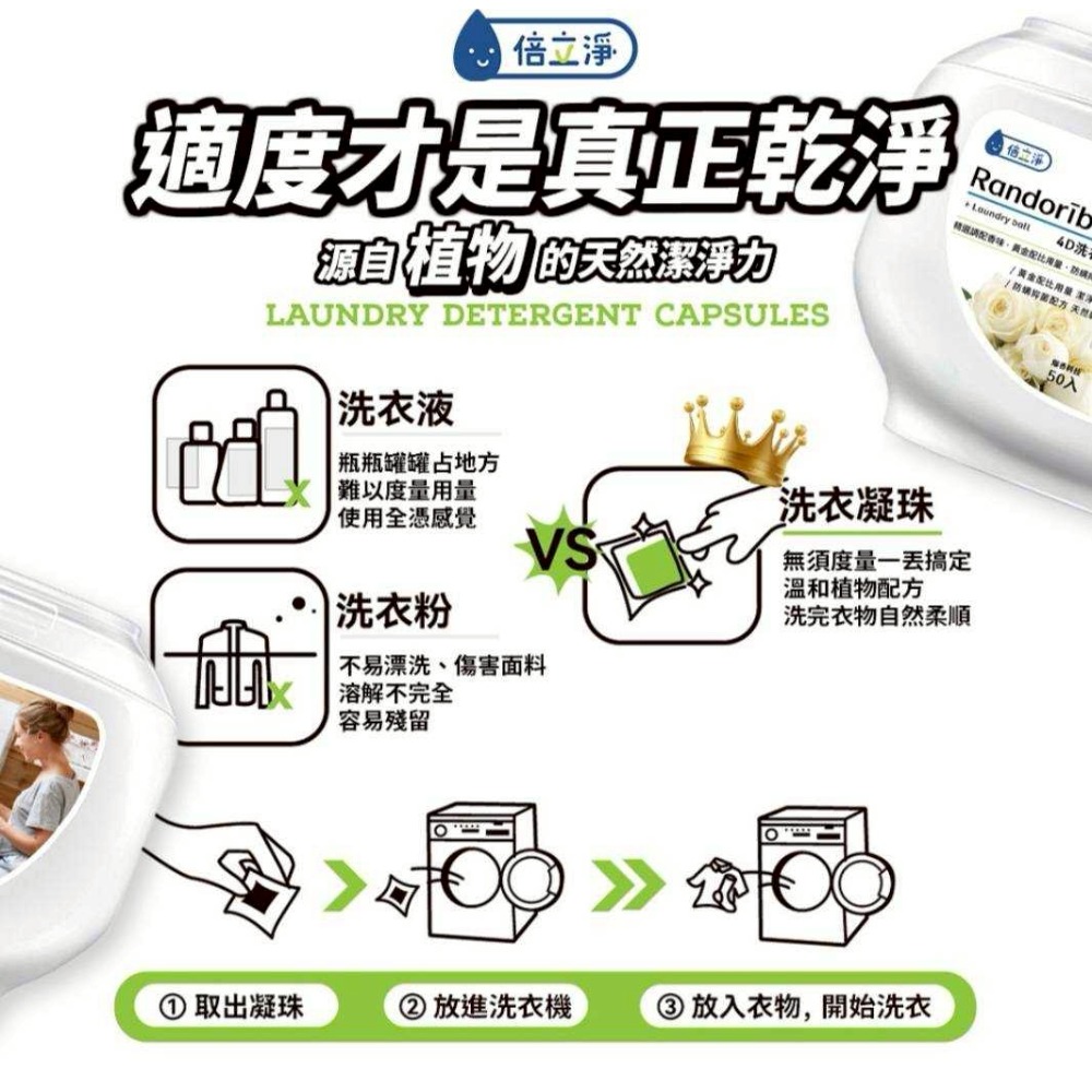 倍立淨 防螨抑菌4D洗衣凝球10ml×50顆(硬盒) 白玫瑰 濃縮-細節圖2