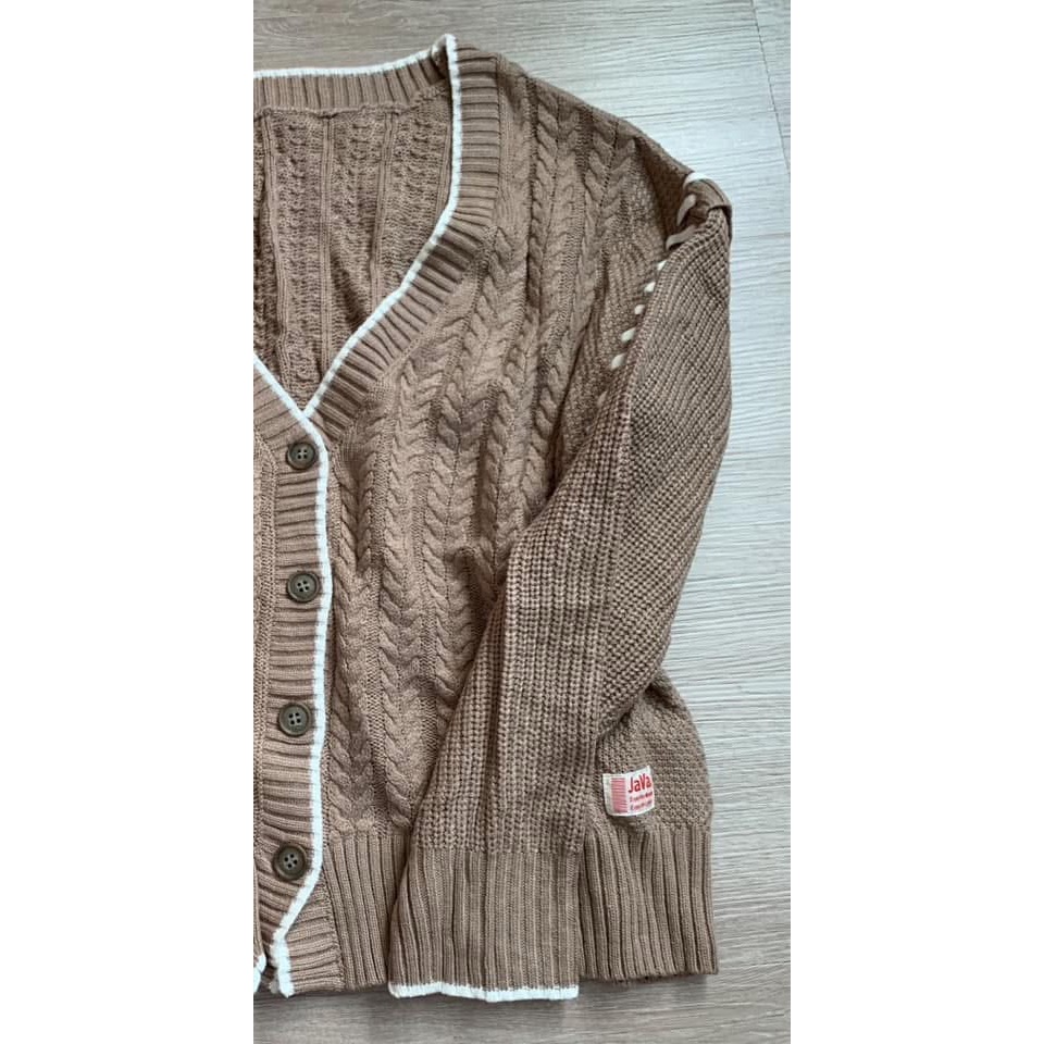 Mei Mie LIU可可色JAVA麻花針織衫落肩粗縫線-細節圖2