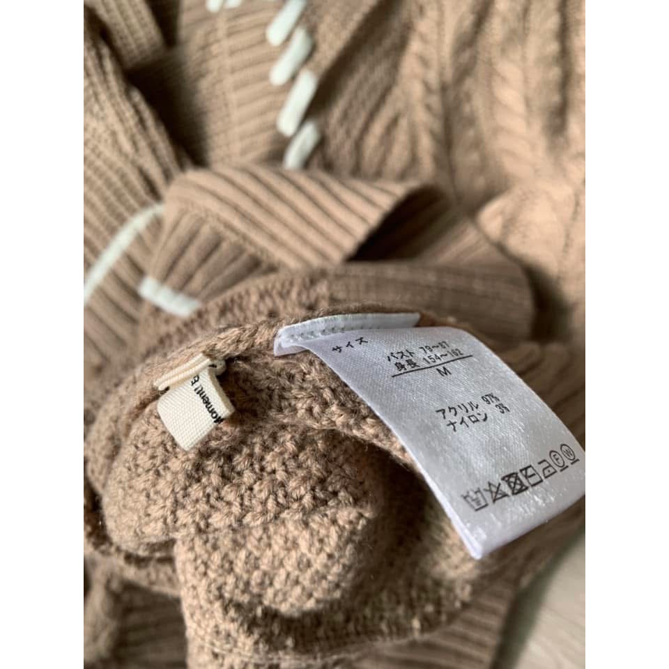 Mei Mie LIU可可色JAVA麻花針織衫落肩粗縫線-細節圖3