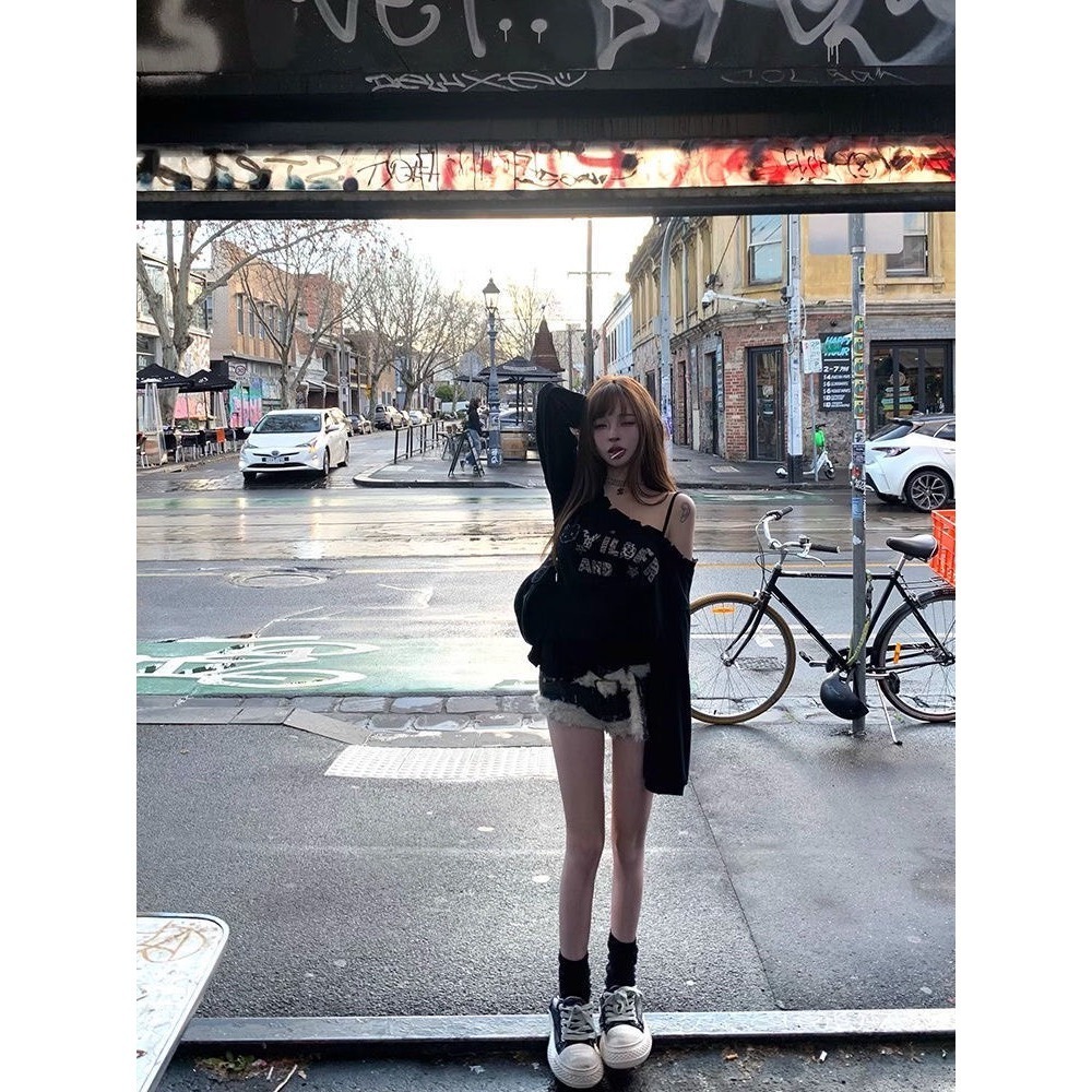 韓系斜肩吊帶衛衣-規格圖6