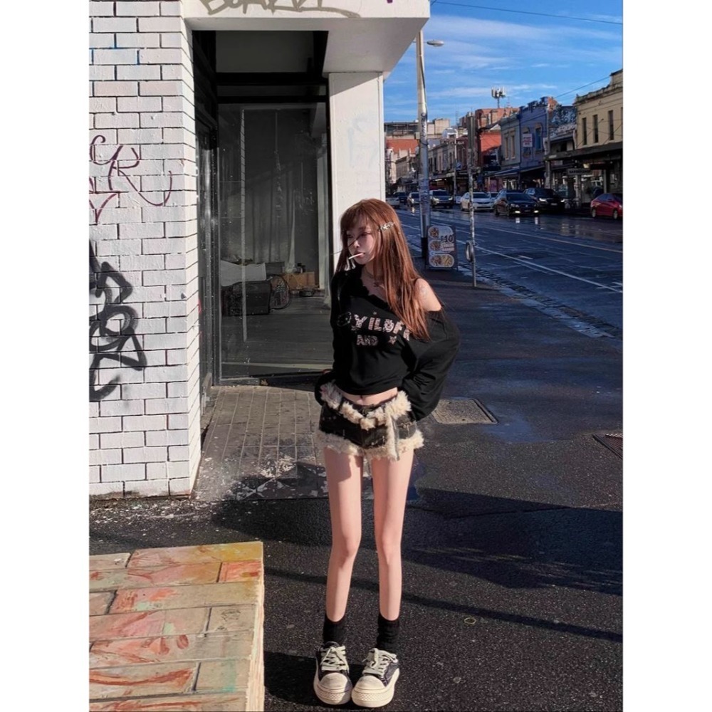 韓系斜肩吊帶衛衣-規格圖6