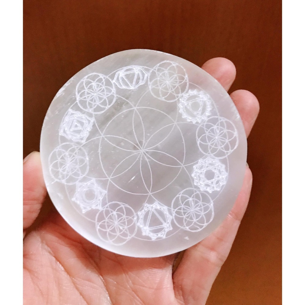 【NewAgeLife】 充電板 透石膏 月亮 女神 天使 能量盤 五角星 七脈輪 生命之花 大天使麥達昶 淨化 水晶-細節圖2