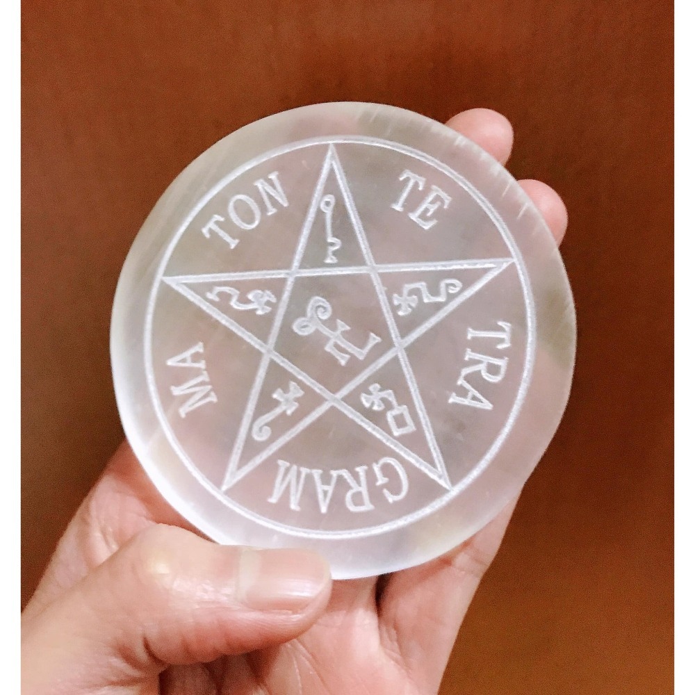 【NewAgeLife】 充電板 透石膏 月亮 女神 天使 能量盤 五角星 七脈輪 生命之花 大天使麥達昶 淨化 水晶-細節圖3