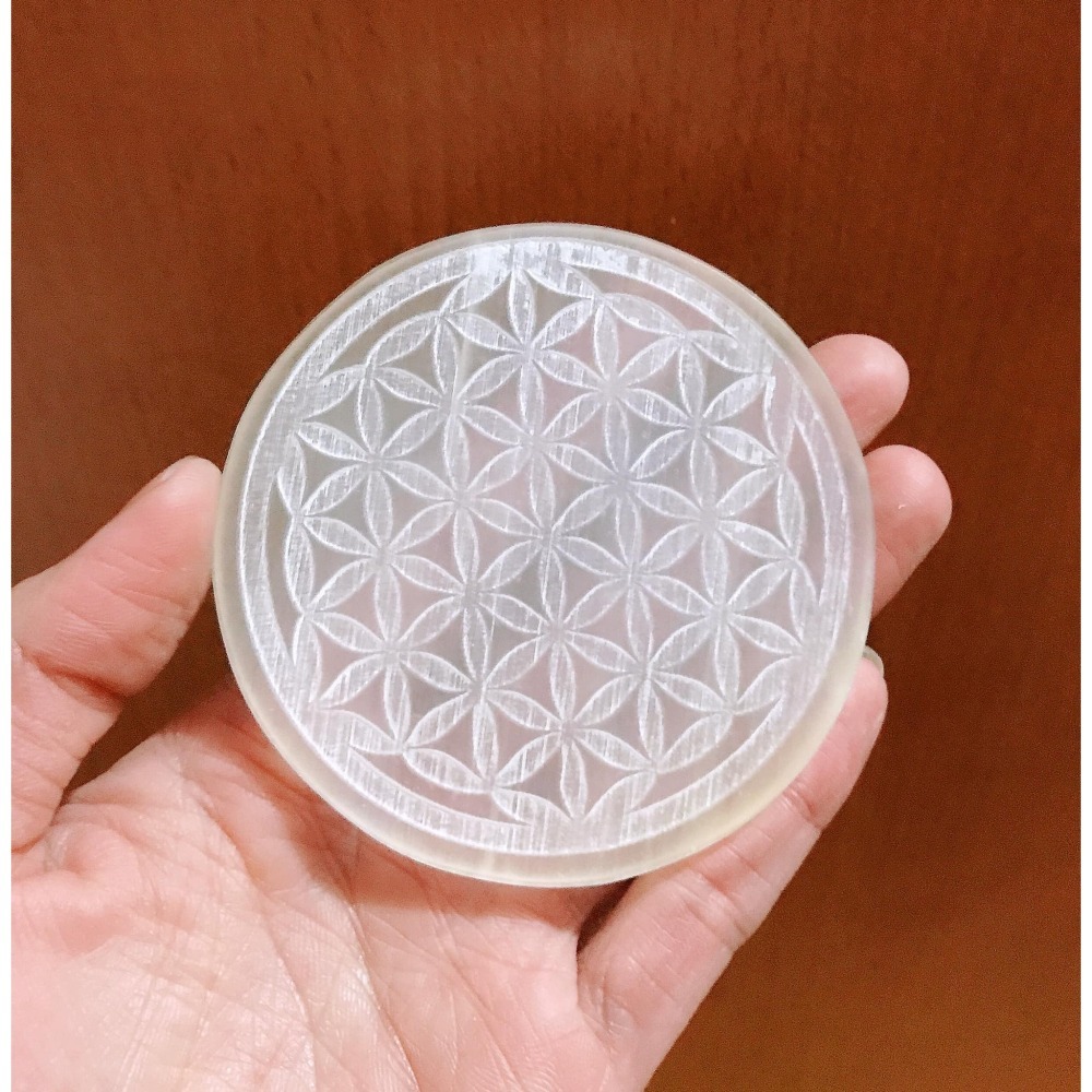 【NewAgeLife】 充電板 透石膏 月亮 女神 天使 能量盤 五角星 七脈輪 生命之花 大天使麥達昶 淨化 水晶-細節圖5