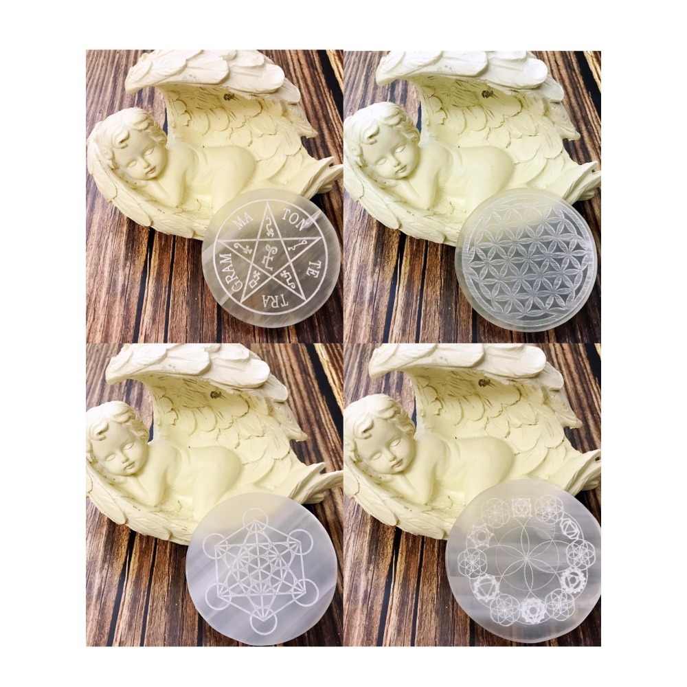【NewAgeLife】 充電板 透石膏 月亮 女神 天使 能量盤 五角星 七脈輪 生命之花 大天使麥達昶 淨化 水晶-細節圖6