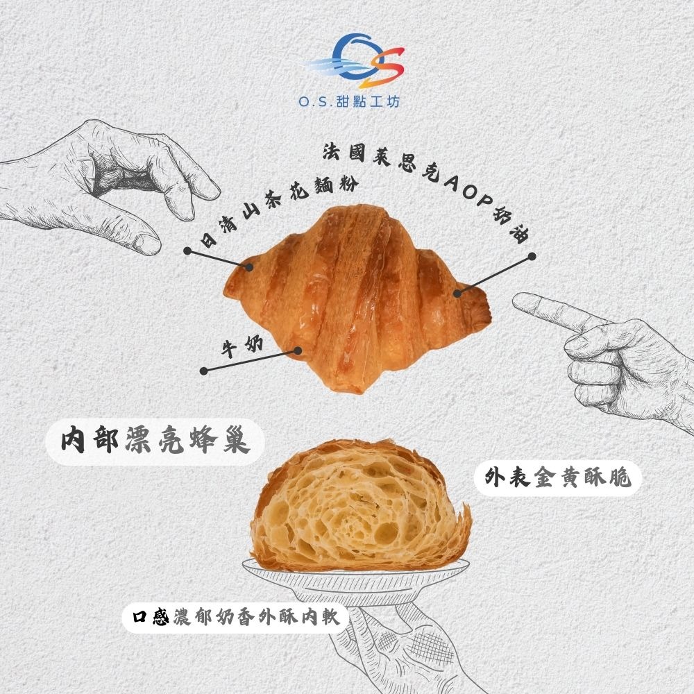 【O.S.甜點工坊】原味可頌4入組-細節圖2