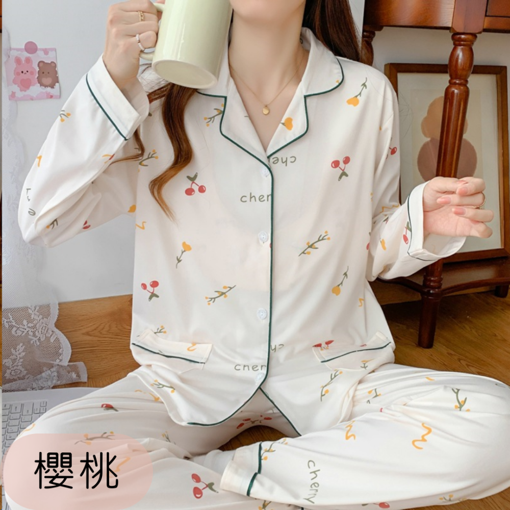 💛【睡衣套裝，居家服套裝，長袖上衣+長褲】💛 帶胸墊【Zoe Shop 柔依衣坊】C44-A104-細節圖7