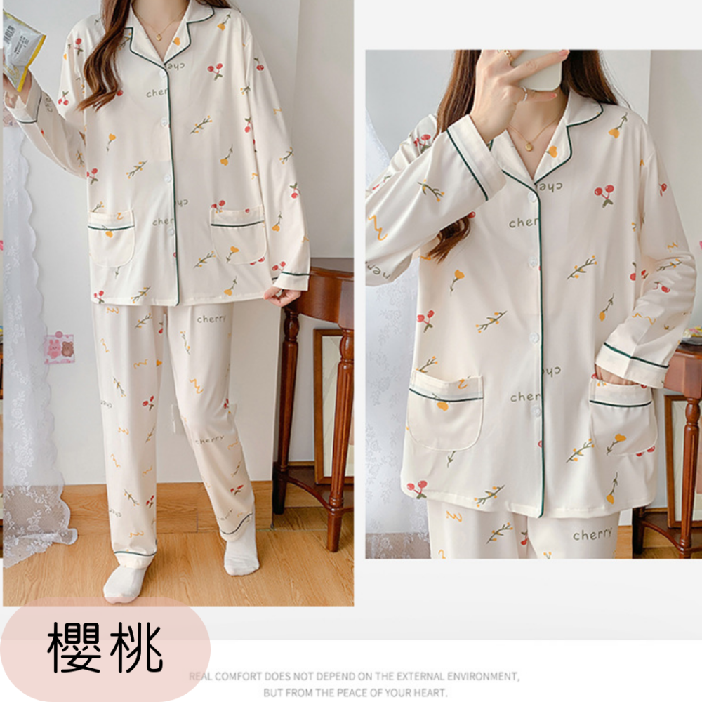 💛【睡衣套裝，居家服套裝，長袖上衣+長褲】💛 帶胸墊【Zoe Shop 柔依衣坊】C44-A104-細節圖8