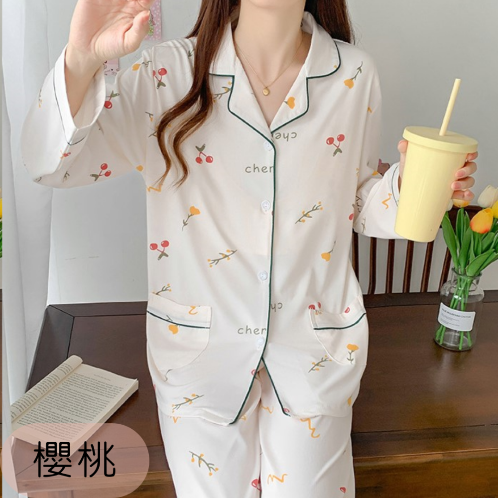 💛【睡衣套裝，居家服套裝，長袖上衣+長褲】💛 帶胸墊【Zoe Shop 柔依衣坊】C44-A104-細節圖9