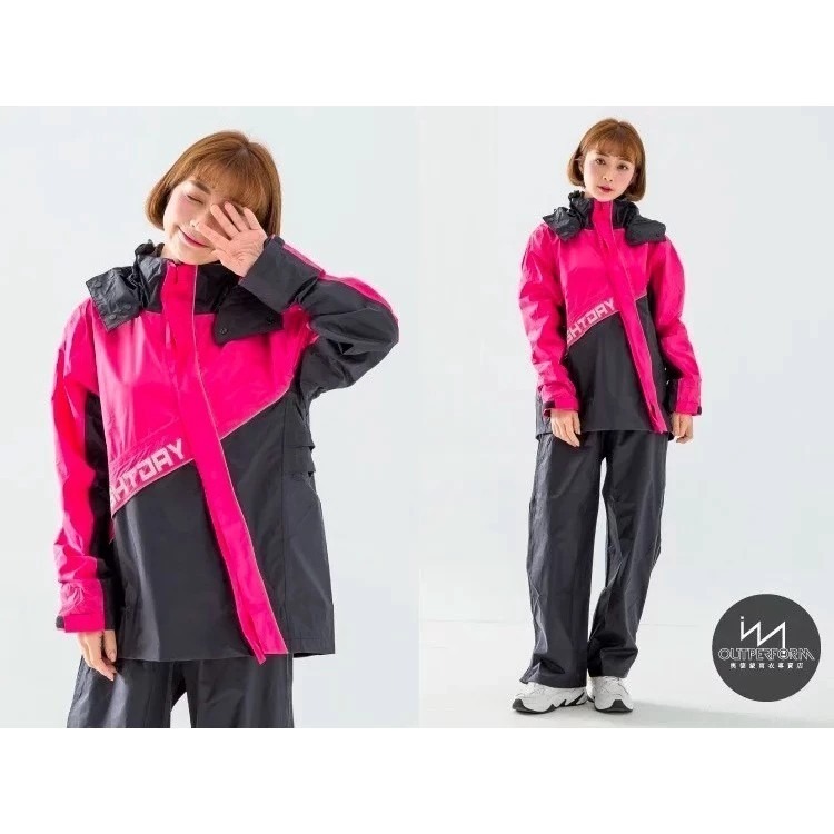 X武士斜開兩件式風雨衣 藍/桃/墨綠/螢光黃-細節圖9