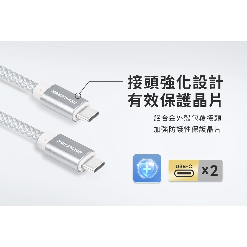 【DEVILCASE】USB-C to USB-C 60W PD3.0 閃充耐折編織線 充電線 傳輸線 蘋果充電線-細節圖4