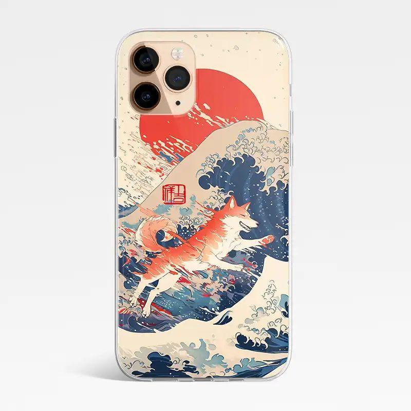 現貨 創意PP熊 iphone14 pro 浮世繪衝浪柴犬空壓殼手機殼 防摔殼-細節圖3