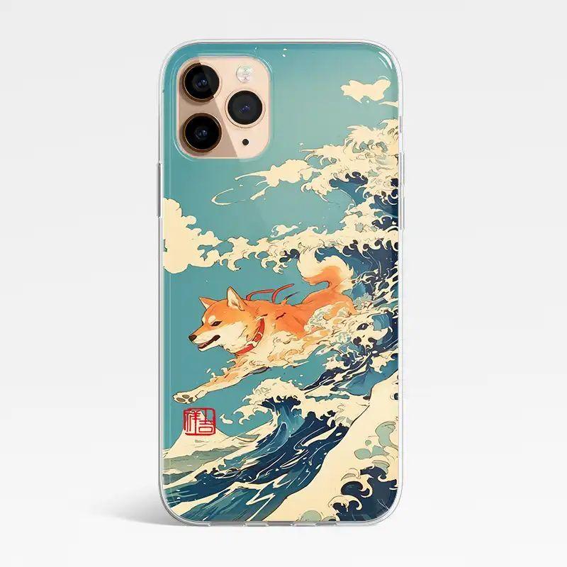 創意PP熊 蘋果 iPhone14 Pro 浮世繪衝浪柴犬空壓殼手機殼 防摔殼-細節圖2