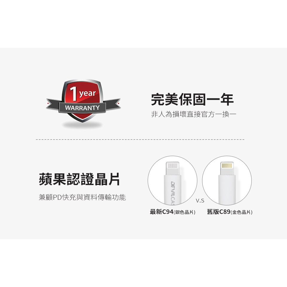 DEVILCASE MFi C94 USB-C to Lightning 20W PD閃充線100CM 充電線 傳輸線-細節圖6