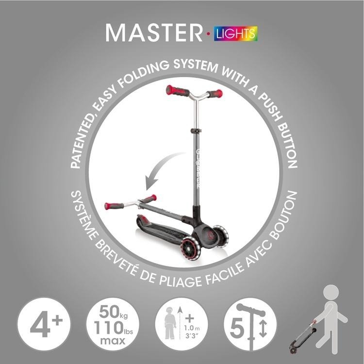 GLOBBER 2合1三輪折疊滑板車大師版(酷炫白光發光輪)-銀河系星際灰-細節圖7