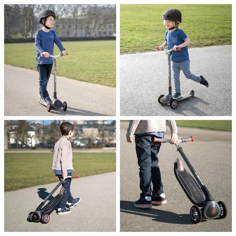 GLOBBER 2合1三輪折疊滑板車大師版(酷炫白光發光輪)-銀河系星際灰-細節圖9