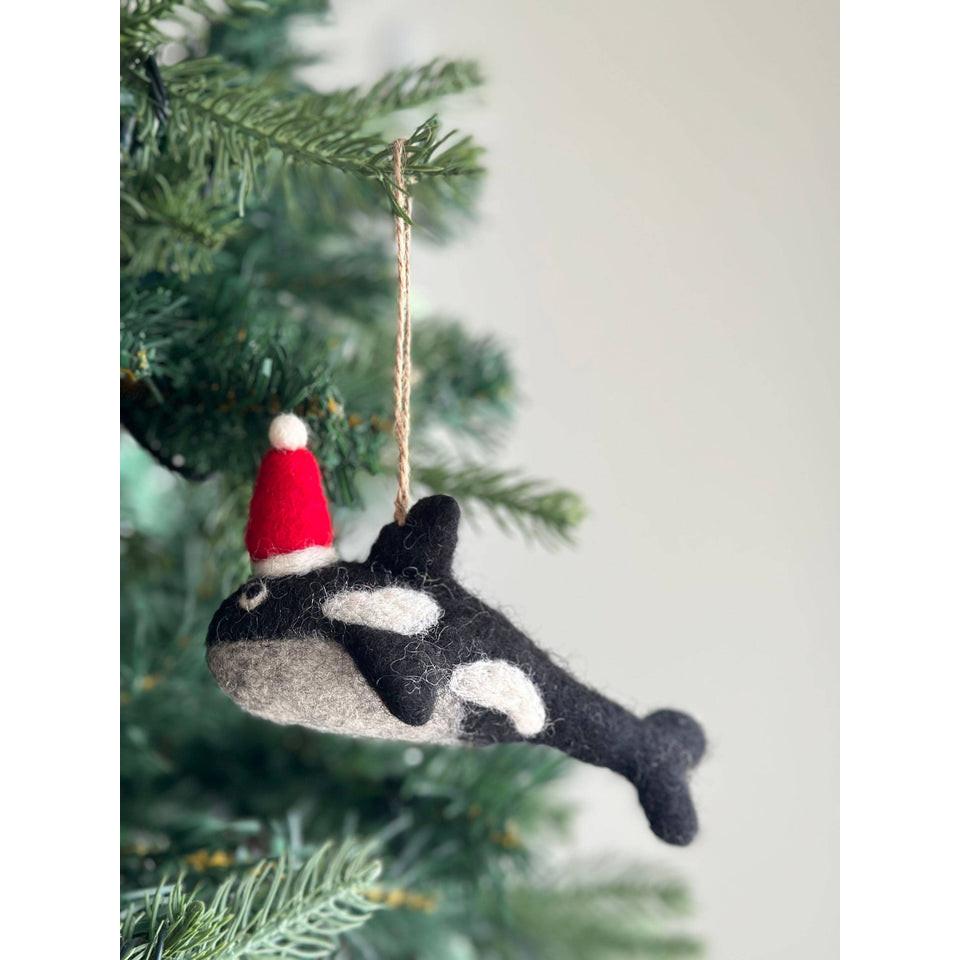 聖誕樹吊飾 虎鯨戴聖誕帽 聖誕裝飾 羊毛氈聖誕掛飾 聖誕佈置-細節圖2