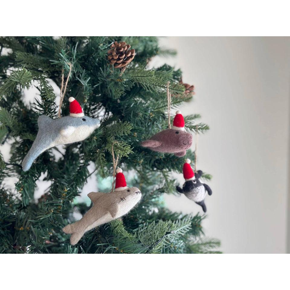 聖誕樹吊飾 虎鯨戴聖誕帽 聖誕裝飾 羊毛氈聖誕掛飾 聖誕佈置-細節圖3