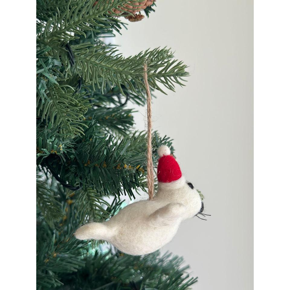 聖誕樹吊飾 白海豹 聖誕海豹 聖誕裝飾 羊毛氈聖誕掛飾 聖誕佈置-細節圖2