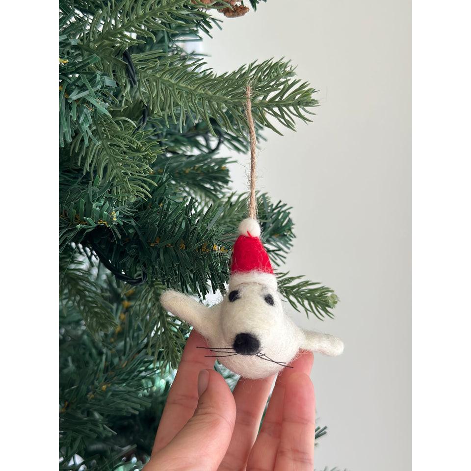 聖誕樹吊飾 白海豹 聖誕海豹 聖誕裝飾 羊毛氈聖誕掛飾 聖誕佈置-細節圖3
