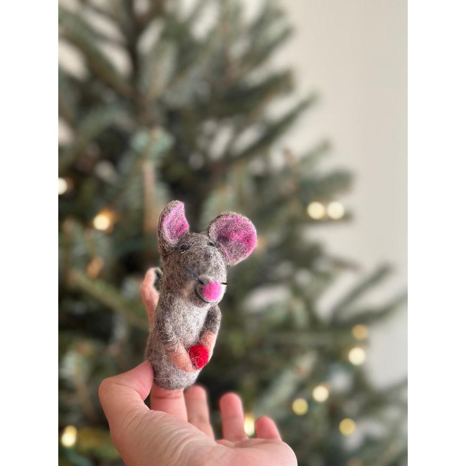 小老鼠手指偶 紅鼻小老鼠 講故事道具 羊毛氈指偶-細節圖2