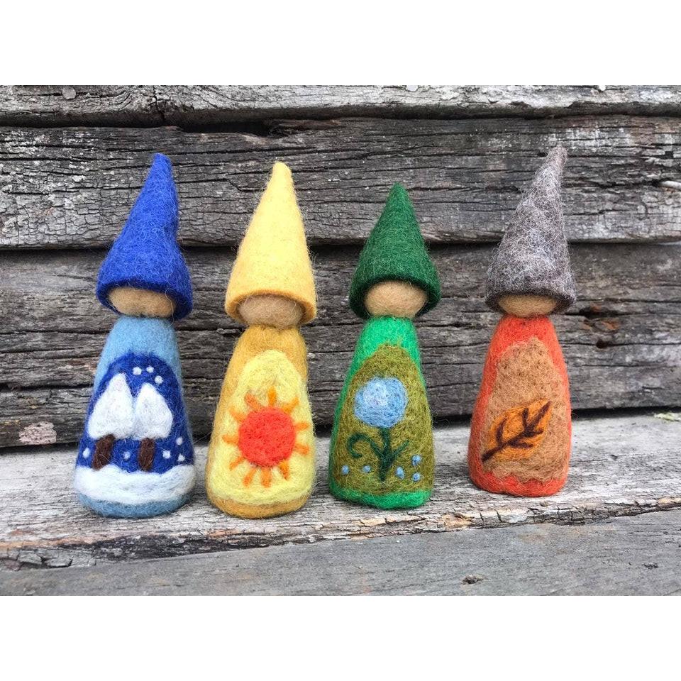 小矮人手指偶 4 入套裝組 春夏秋冬小矮人 講故事道具 羊毛氈指偶-細節圖2