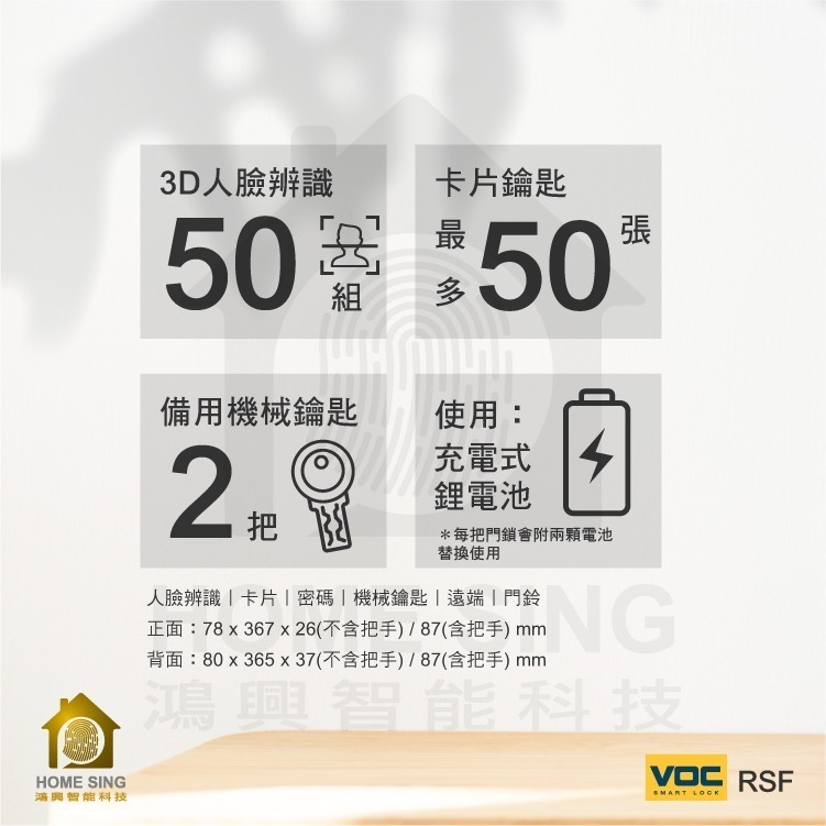 VOC-RSF 把手型人臉辨識六合一電子鎖-細節圖7