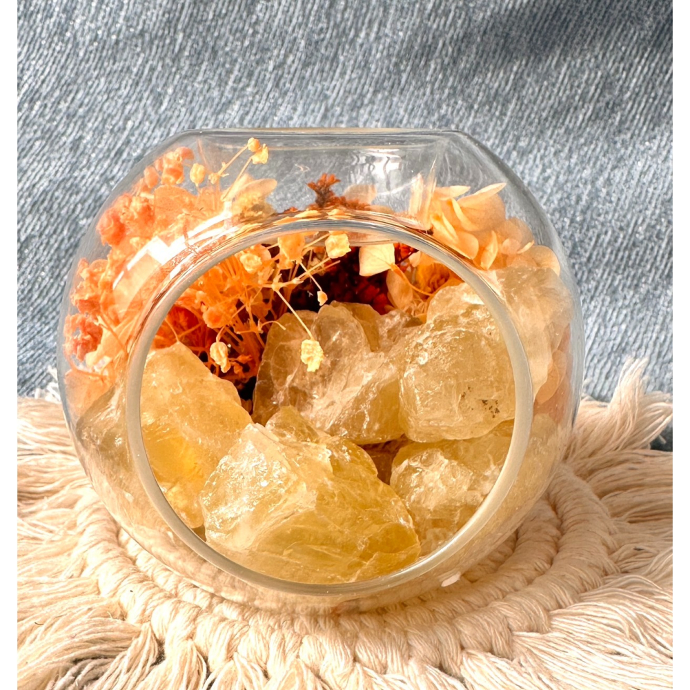 A1-招財豐盛永生小花盅(10cm)+A款招財開運花草玫瑰鹽50g+黃水晶擴香石-細節圖2