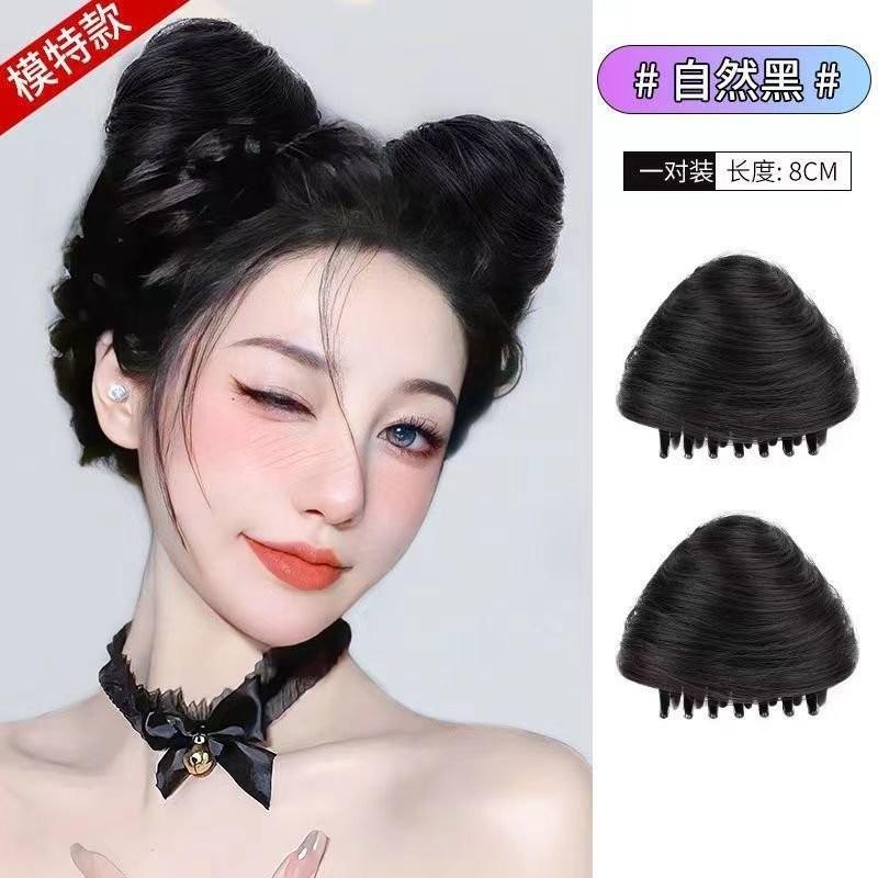 貓耳朵假髮女可愛雙抓夾丸子頭髮包辣妹雙丸子髮飾盤髮花苞假髮包 WCMM-細節圖7