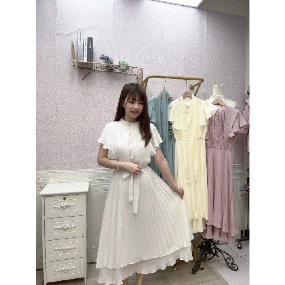 MIMA女王 T65 造型百褶雪紡洋裝-細節圖3