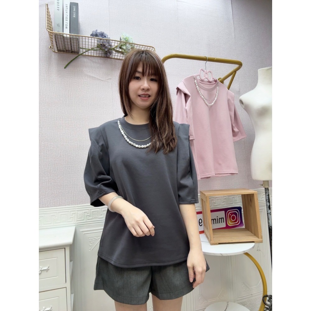 MIMA女王 ❤Y23💡項鍊造型袖冰棉上衣-細節圖4
