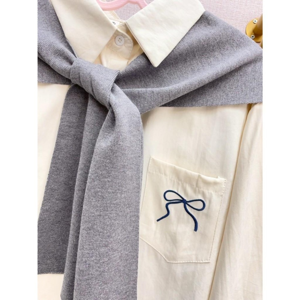 MIMA女王❤Y464💡蝴蝶結休閒短版附披肩襯衫-細節圖6