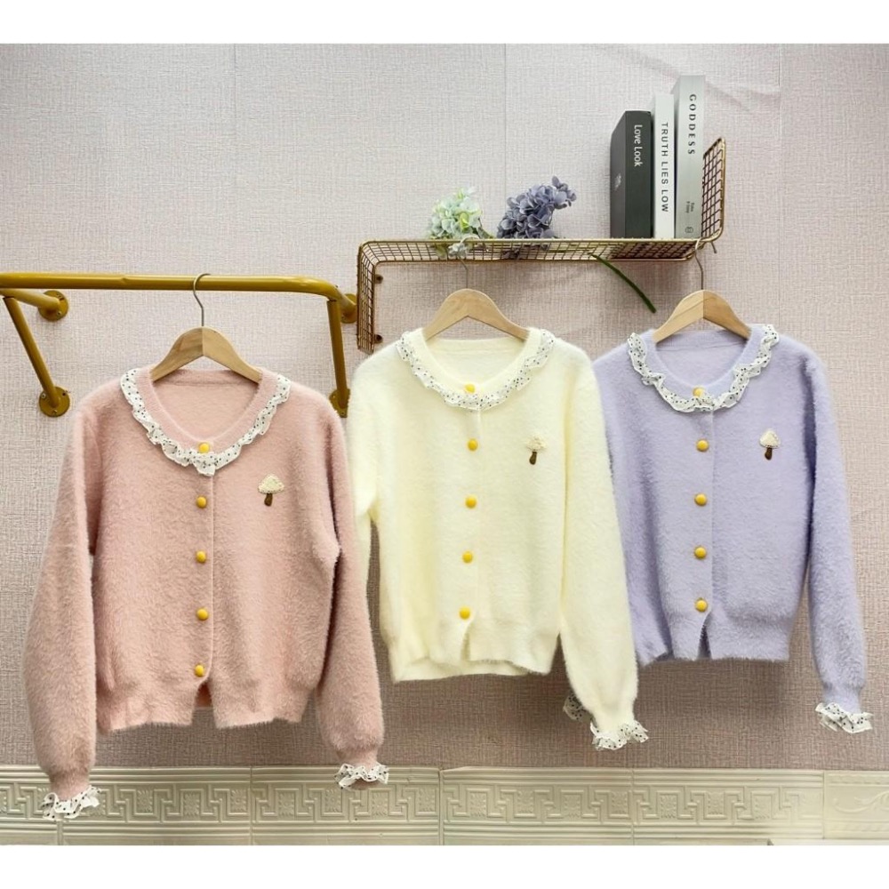 MIMA女王❤Y570💡鄰家小女孩甜美水貂毛開襟衫上衣-細節圖3