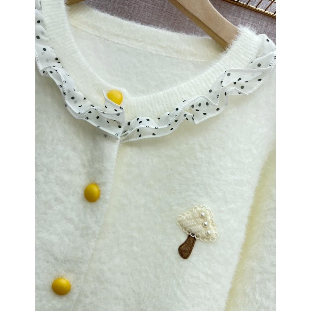 MIMA女王❤Y570💡鄰家小女孩甜美水貂毛開襟衫上衣-細節圖4