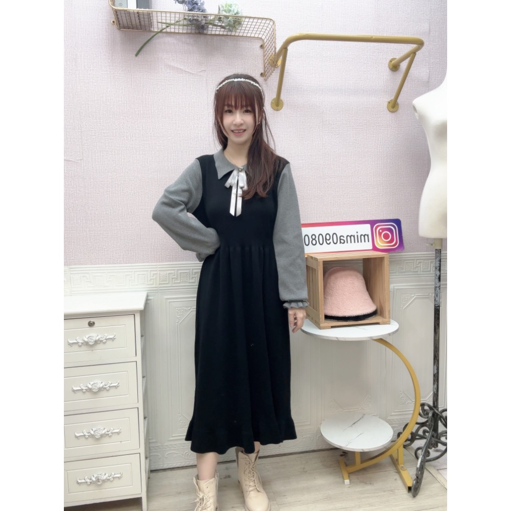 MIMA女王   ❤Y577💡配色顯腰身長洋裝-細節圖3