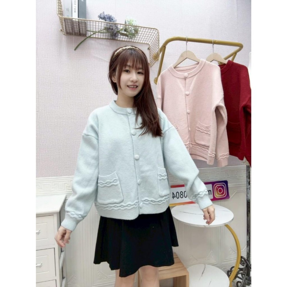 MIMA女王  ❤Y567💡可愛跟色大釦造型編織外套-細節圖2