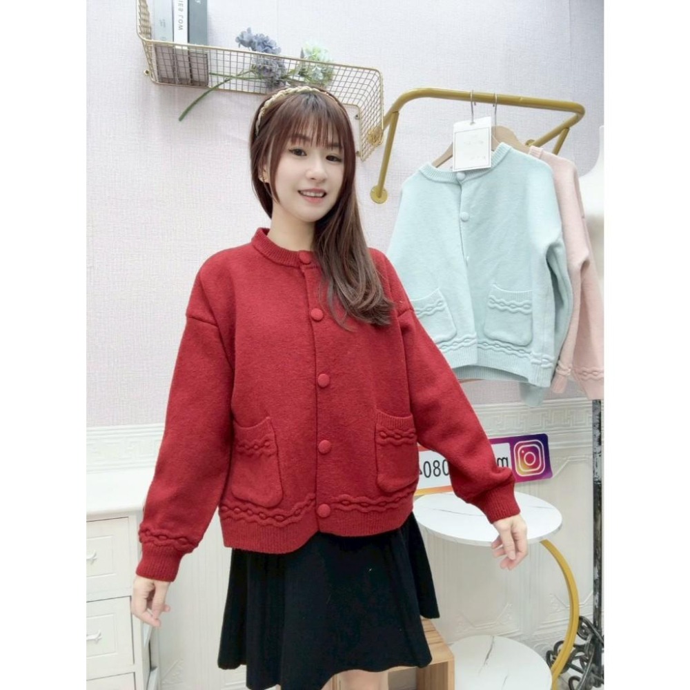 MIMA女王  ❤Y567💡可愛跟色大釦造型編織外套-細節圖3