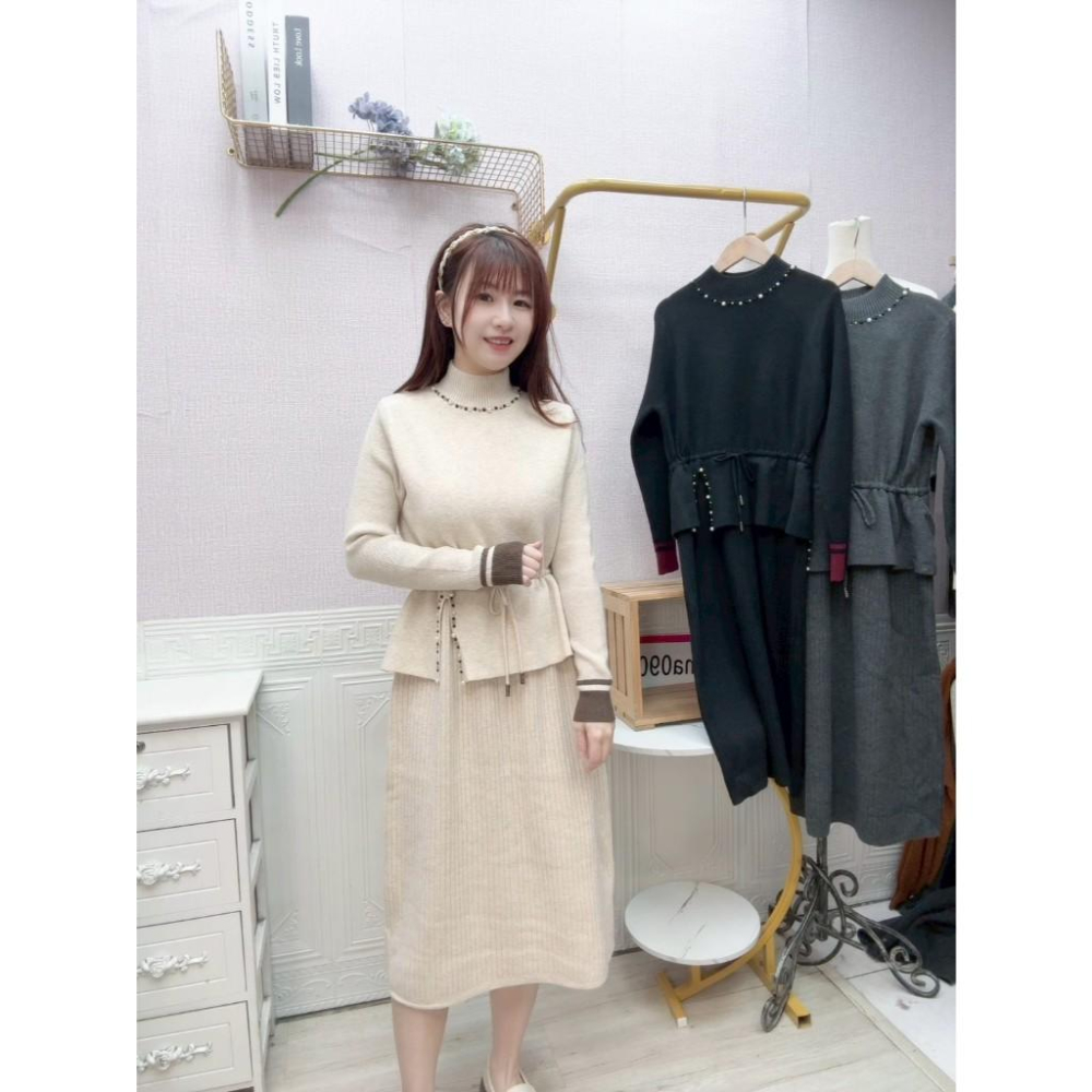 MIMA女王 ❤Y564💡柔美氣質袖配色長洋裝-細節圖2