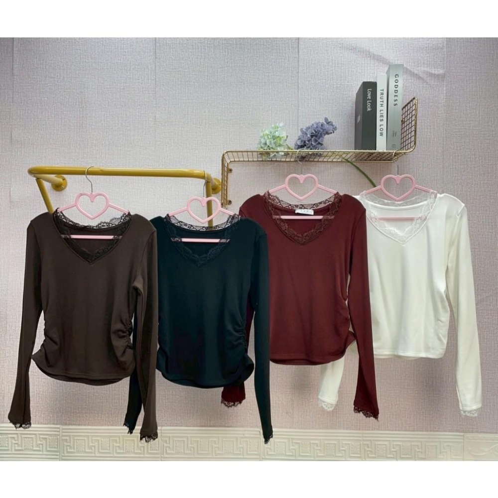 MIMA女王 ❤Y611💡v領蕾絲邊抓皺上衣-細節圖3