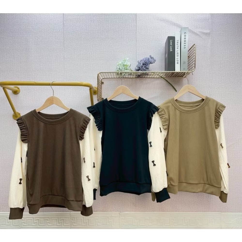 MIMA女王❤Y616💡立體蝴蝶結拼接木耳邊上衣-細節圖2