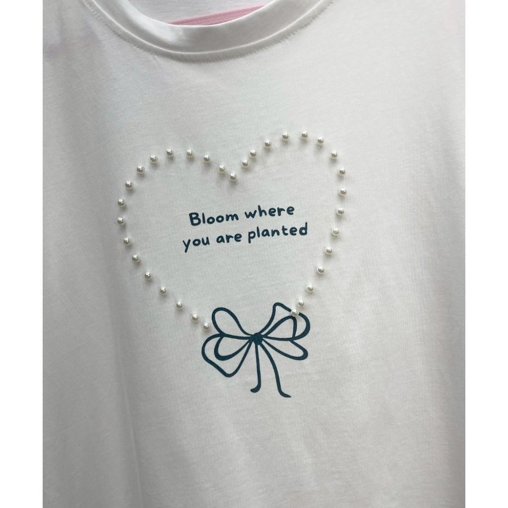 MIMA女王  ❤A160💡燒花蕾絲珍珠愛心棉T-細節圖2