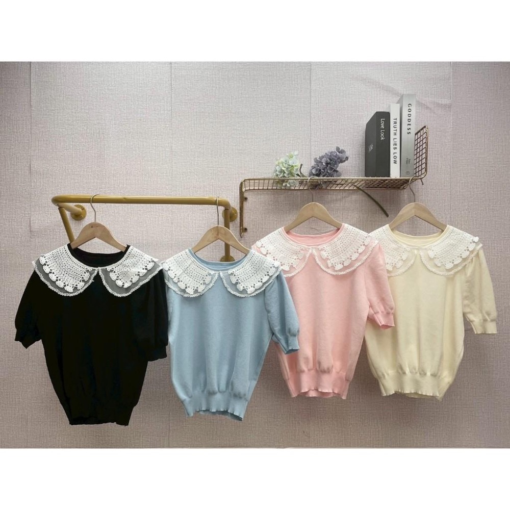 MIMA女王❤A205💡蕾絲造型領針織上衣-細節圖4