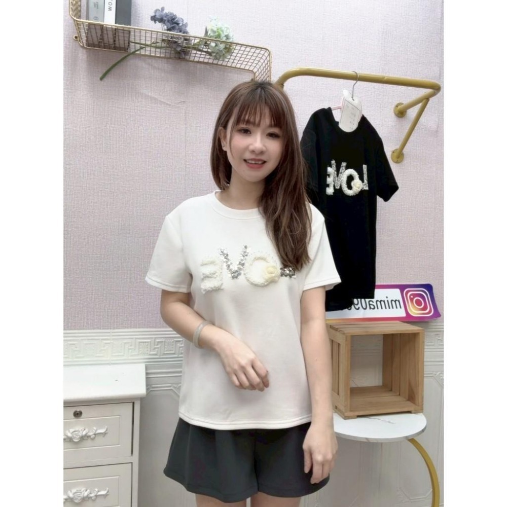 MIMA女王 ❤A218💡LOVE工藝圓領雲朵棉T-細節圖2