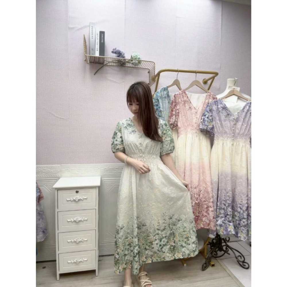 MIMA女王  ❤A231💡v領下擺漸層燒花洋裝-細節圖2