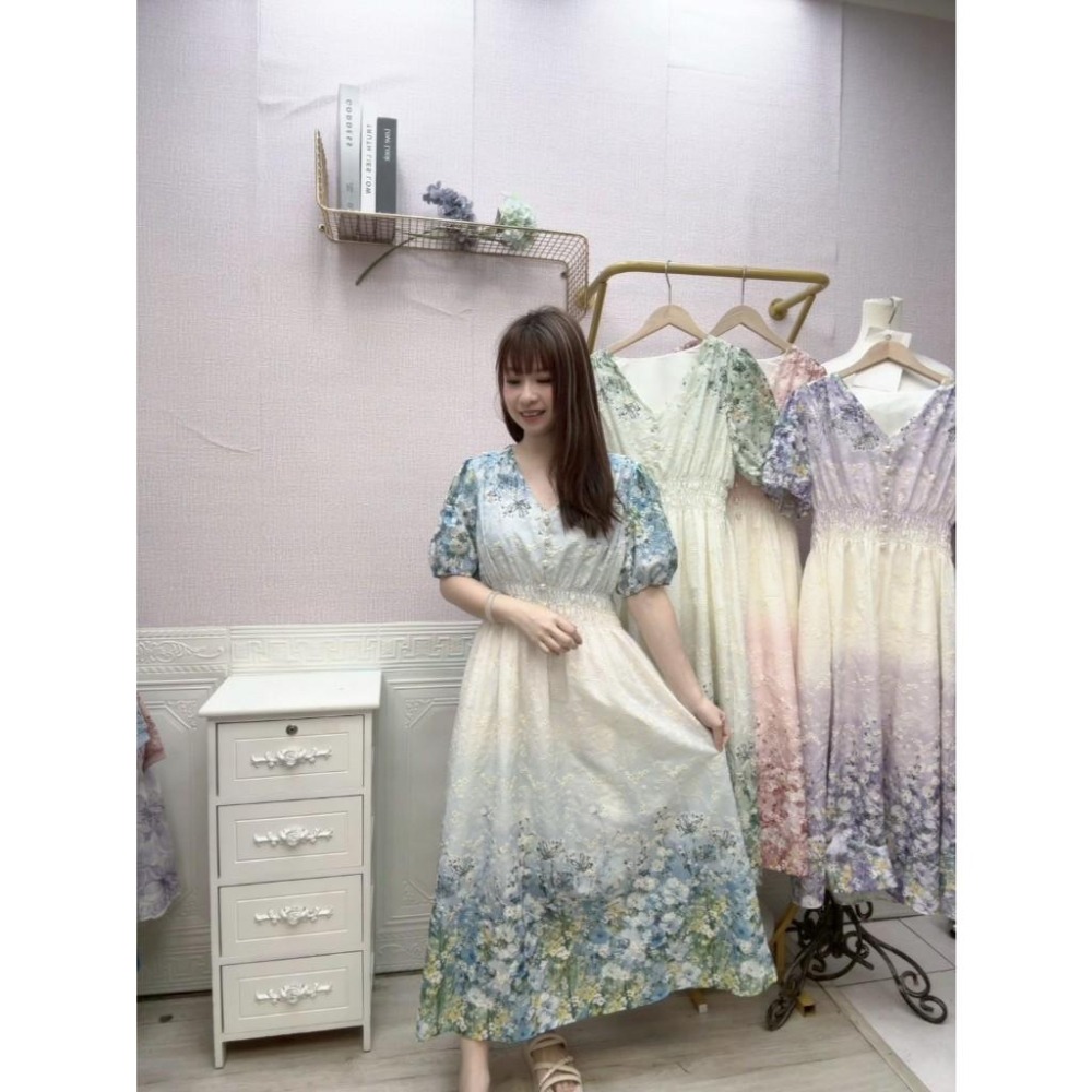 MIMA女王  ❤A231💡v領下擺漸層燒花洋裝-細節圖3