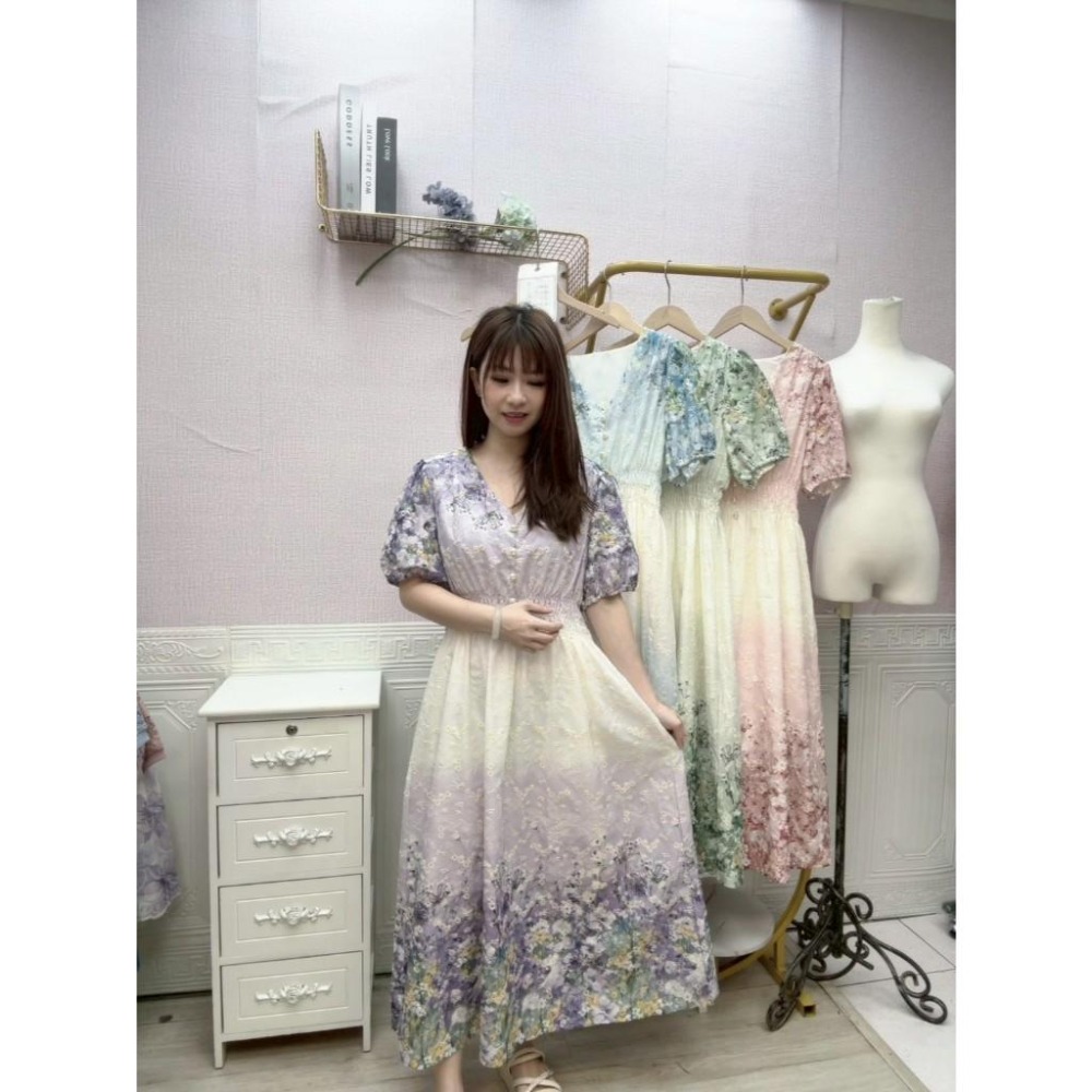 MIMA女王  ❤A231💡v領下擺漸層燒花洋裝-細節圖4