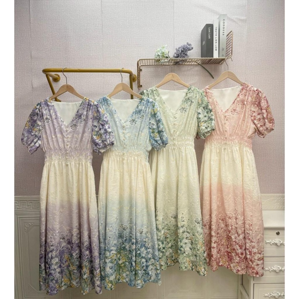 MIMA女王  ❤A231💡v領下擺漸層燒花洋裝-細節圖5