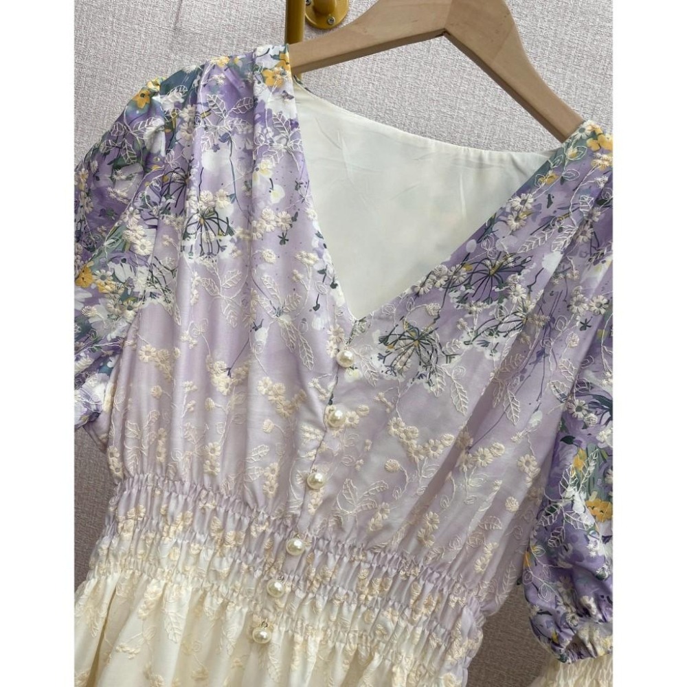 MIMA女王  ❤A231💡v領下擺漸層燒花洋裝-細節圖6