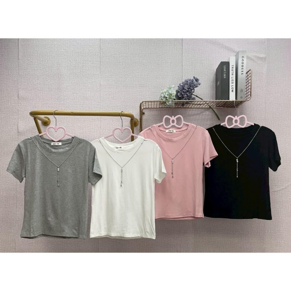 MIMA女王❤A342💡個性素面附項鍊螺紋棉彈力上衣-細節圖4