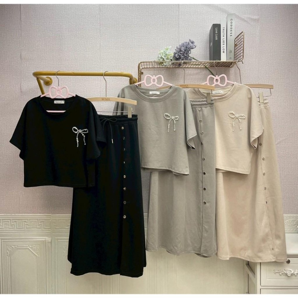 MIMA女王❤A348💡雲朵棉釘珠上衣+排釦開叉裙二件裝-細節圖4